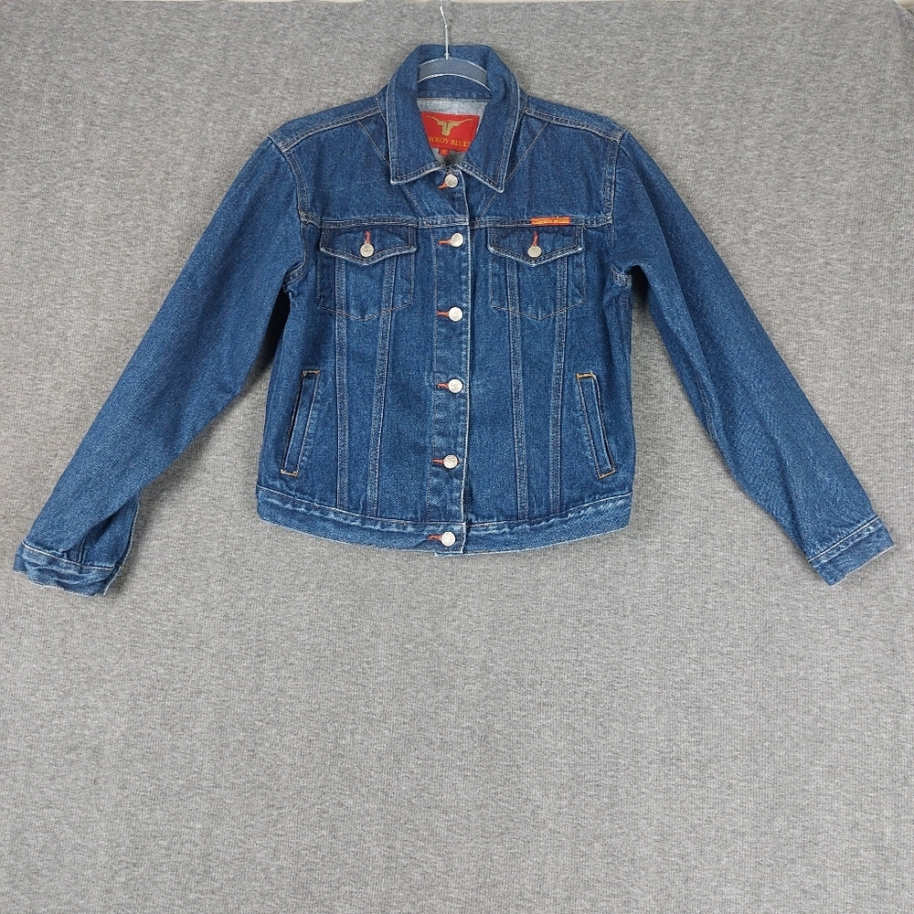 COWBOY BLUES WOMENS BLUE JEAN BUTTON FRONT CLASSIC WESTERN DENIM JACKET SIZE M